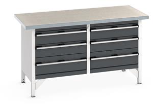 41002033.** Bott Cubio Storage Workbench 1500mm wide x 750mm Deep x 840mm high supplied with a Linoleum worktop (particle board core with grey linoleum surface and plastic edgebanding) and 6 drawers (4 x 150mm high and 2 x 200mm high)....